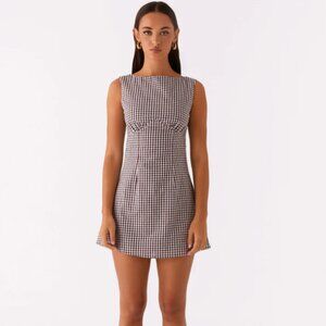 Peppermayo Lotus Tie Back Mini Dress - Chocolate Gingham - NWT